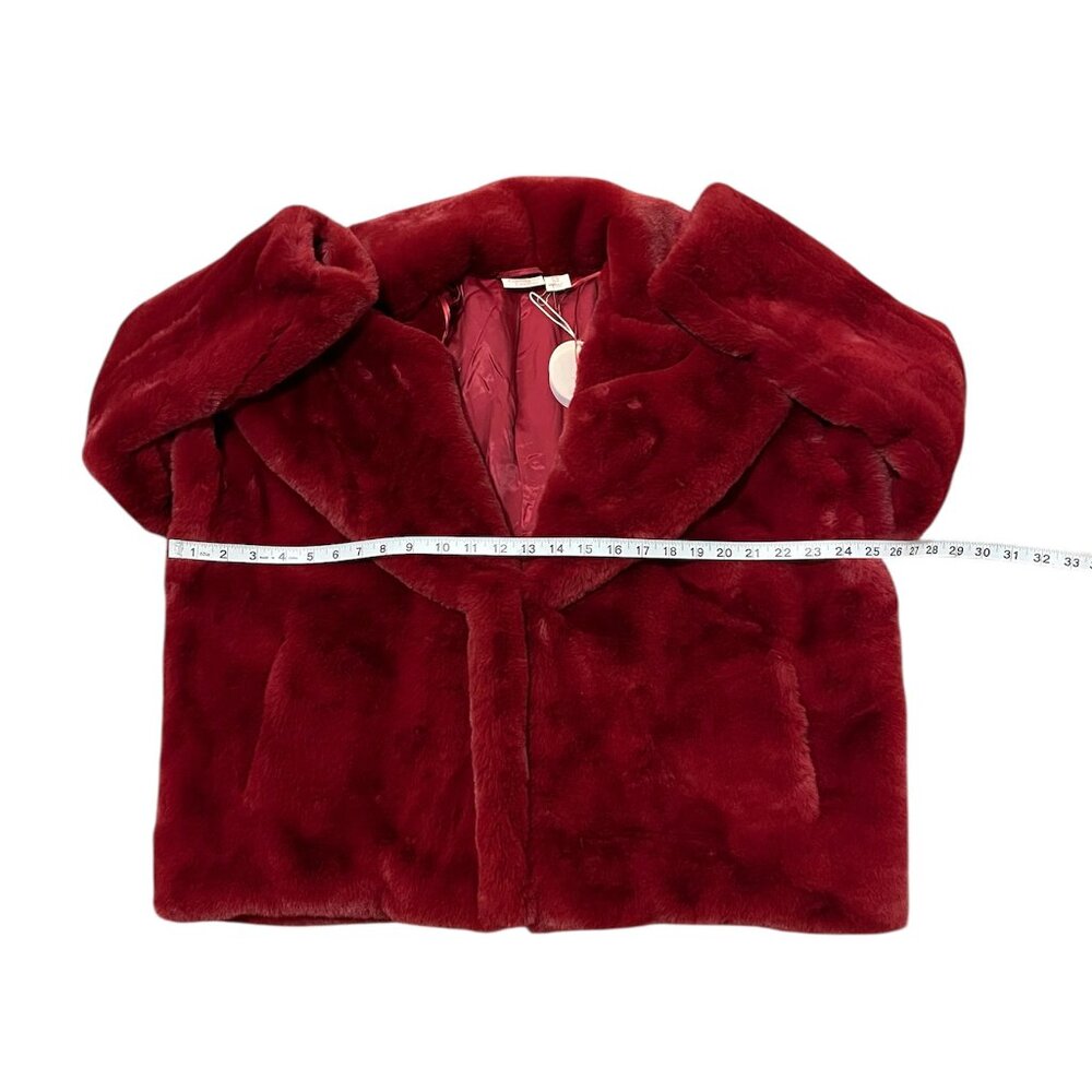 Camila Coelho Faux Fur Coat Burgundy Deep Red Size: Medium - Picture 6 of 9